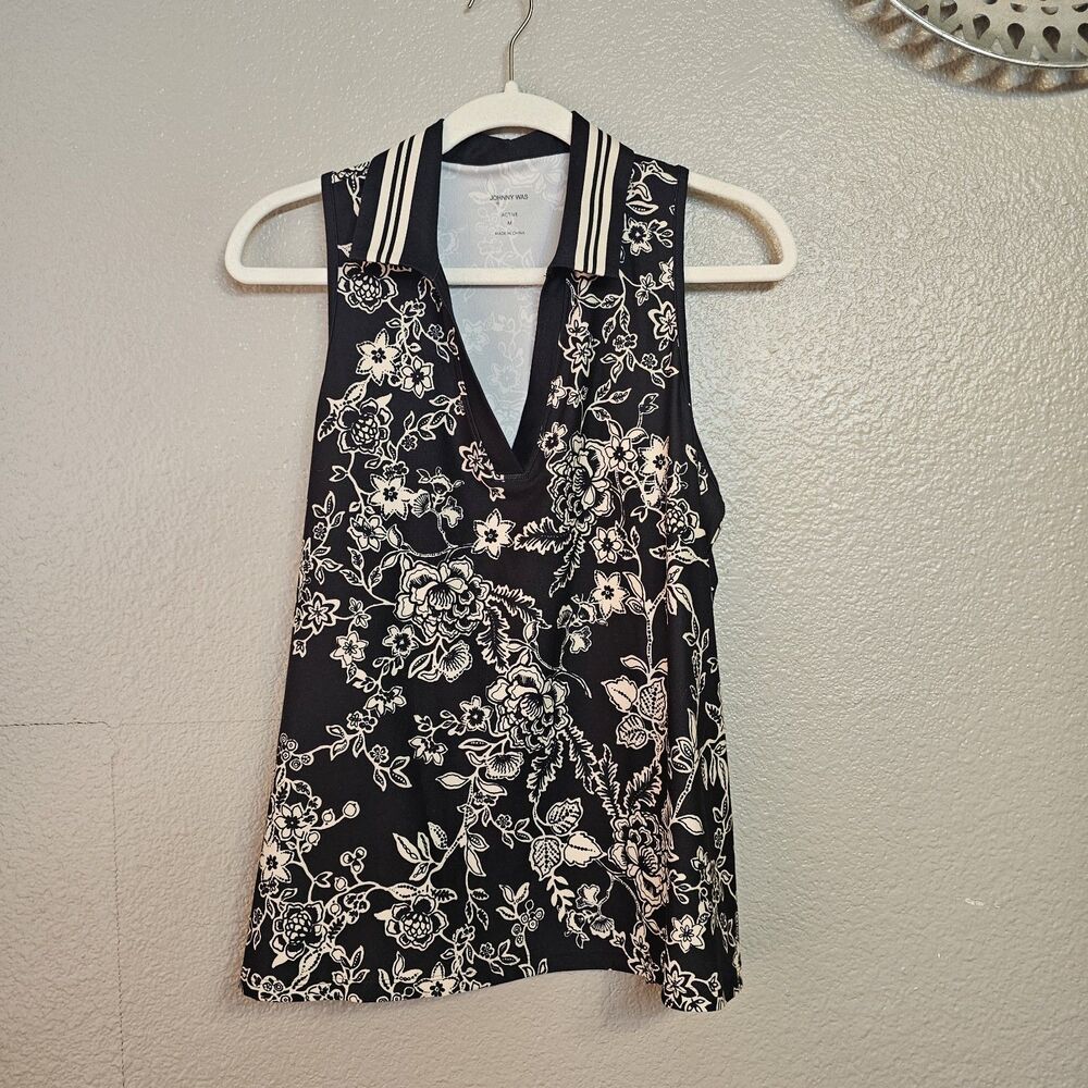 Johnny Was Golf Tennis Bee Active Polo Swing Tank Black Floral Med Sporty I686